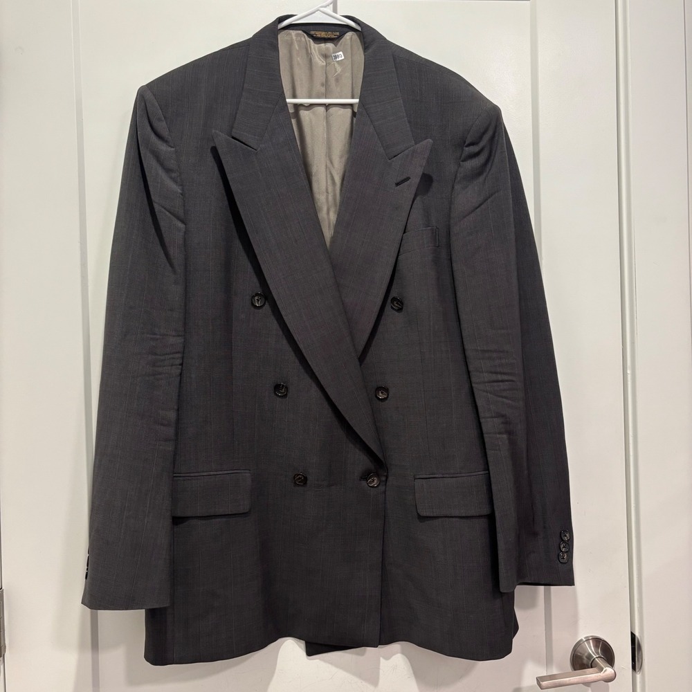 Nino Cerruti Rue Royale Mens Grey Pinstripe Double Breasted Wool Blazer Jacket